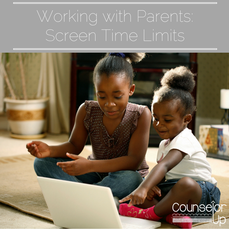 Working with Parents: Screen Time Limits www.counselorup.com Do you ever see kids at school who you suspect are spending many hours a day on digital devices?  Would you like to talk to their parents about setting some healthy limits but aren’t sure what to say?  You’re wise to be tentative in approaching any parent about their parenting!   ​Parents want to be seen as competent.  When you approach them to discuss setting healthy limits on their kids’ media usage, you can easily trigger feelings of inadequacy and being judged.  Before parents can hear your message, they need to feel that you are on their side - trying to help them, not make them feel bad about their parenting.  